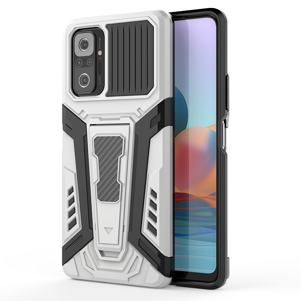 

Kickstand Design PC + TPU-Auto-Stil-gut Geschützter Hybridabdeckungsfall Für Xiaomi Redmi Note 10 Pro 4G (global) / Anmerkung 10 PRO 4G (Indien) / Redmi-Anmerkung 10 Pro Max - Weiß