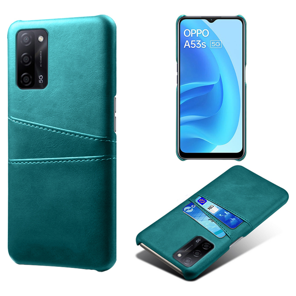 

KSQ Shockproof Leather Coated PC Hard Case Phone Shell with Card Holder for Oppo A55 5G/A53s 5G - Green, Oppo Oppo A55 5G