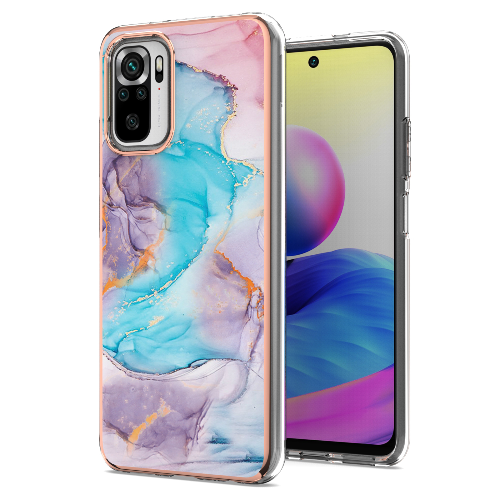 

Soft TPU Electroplating IMD Full Body Protection Back Cover for Xiaomi Poco M5s 4G / Redmi Note 10S 4G / Redmi Note 10 4G - Milky Way Marble Blue