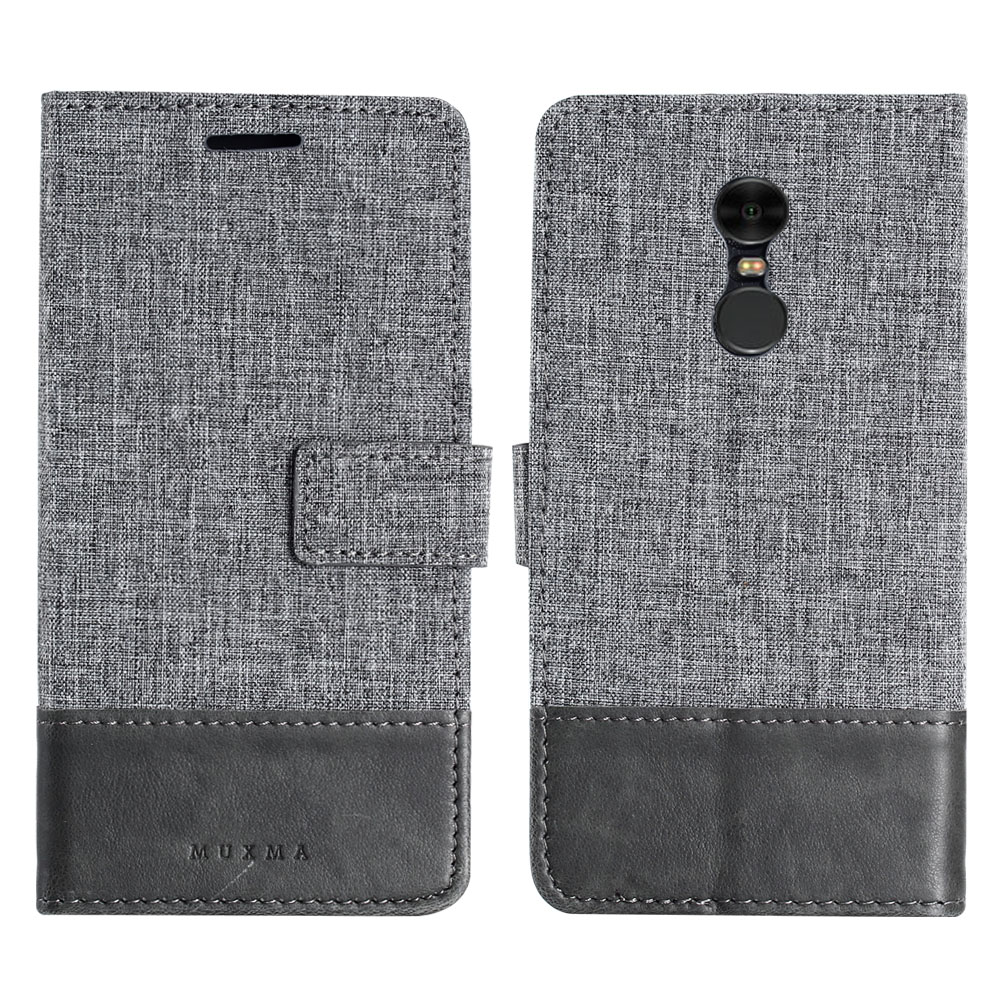 

Muxma Für Xiaomi Redmi Note 4x Leder Folio Leinwand Spleißständer Telefonabdeckung - Grau, Xiaomi Redmi Note 4X