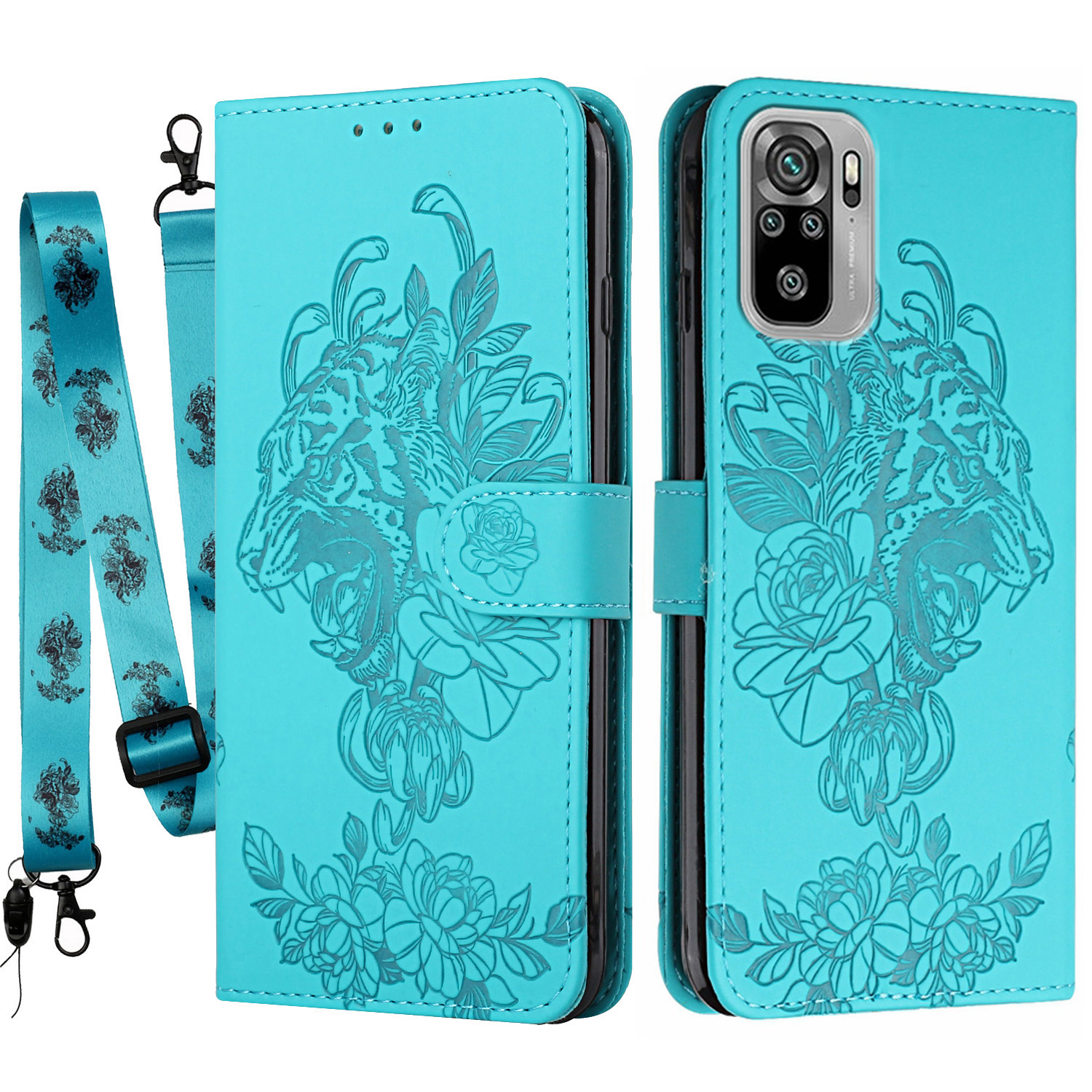 

Tiger Blumenmuster -abdruck Premium PU Leder Brieftasche Magnetic Verschluss Flip Hülle Mit Lanyard Für Xiaomi Redmi Note 10 4g / Anmerkung 10s - Grün, Xiaomi Redmi Note 10 4G