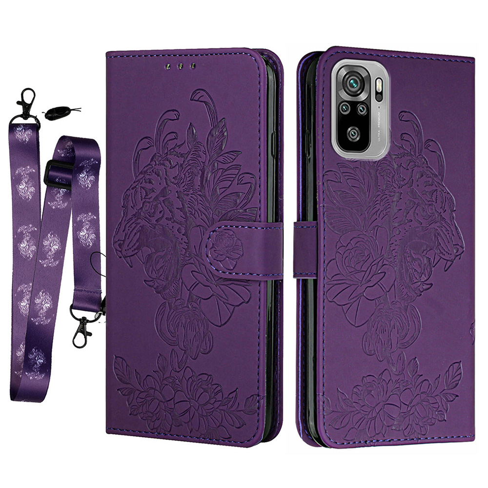 

Tiger Blumenmuster -abdruck Premium PU Leder Brieftasche Magnetic Verschluss Flip Hülle Mit Lanyard Für Xiaomi Redmi Note 10 4g / Anmerkung 10s - Violett, Xiaomi Redmi Note 10 4G