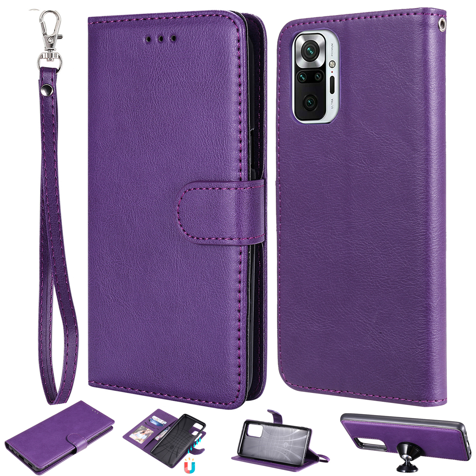 

Antiball Magnetic KT Leder Serie-3 Abnehmbar 2-in-1 Leder-telefonabdeckungsschale Für Xiaomi Redmi Note 10 4G/Note 10s - Violett, Xiaomi Redmi Note 10 4G