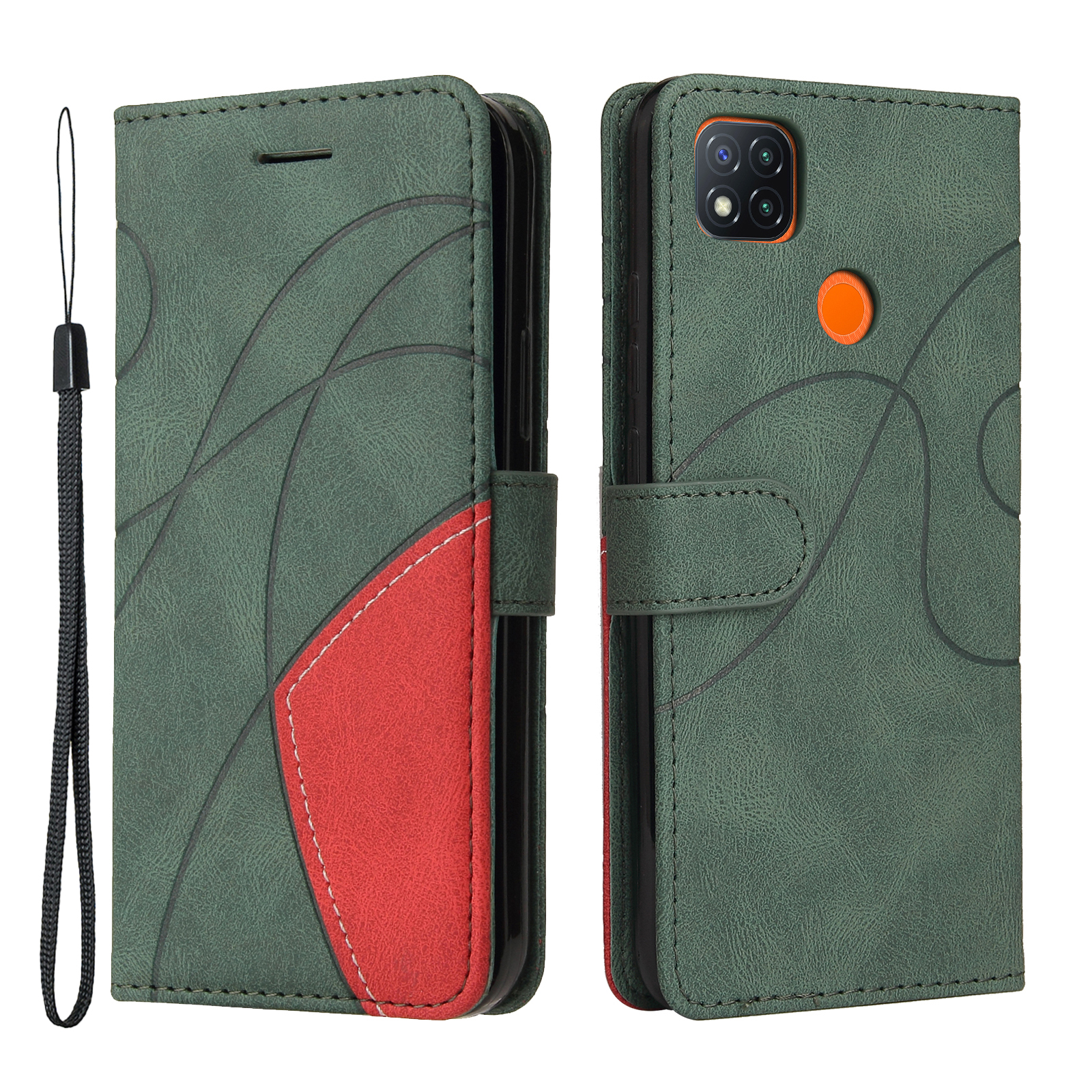 

KT Leder-serie-1 Bi-farben-spleißung Drop-resistenter Lederhülle Mit Ständer Für Xiaomi Redmi 9C/Redmi 9C NFC - Grün, Xiaomi Redmi 9C