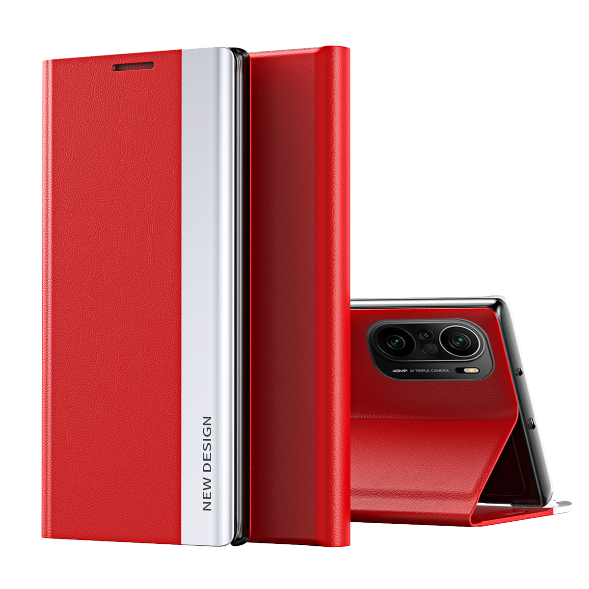 

PU Leder Allround Protection Full Protection Phone Shell Hülle Mit Stand Für Xiaomi Mi 11i / Poco F3 / Redmi K40 / K40 Pro - Rot, Xiaomi Mi 11i
