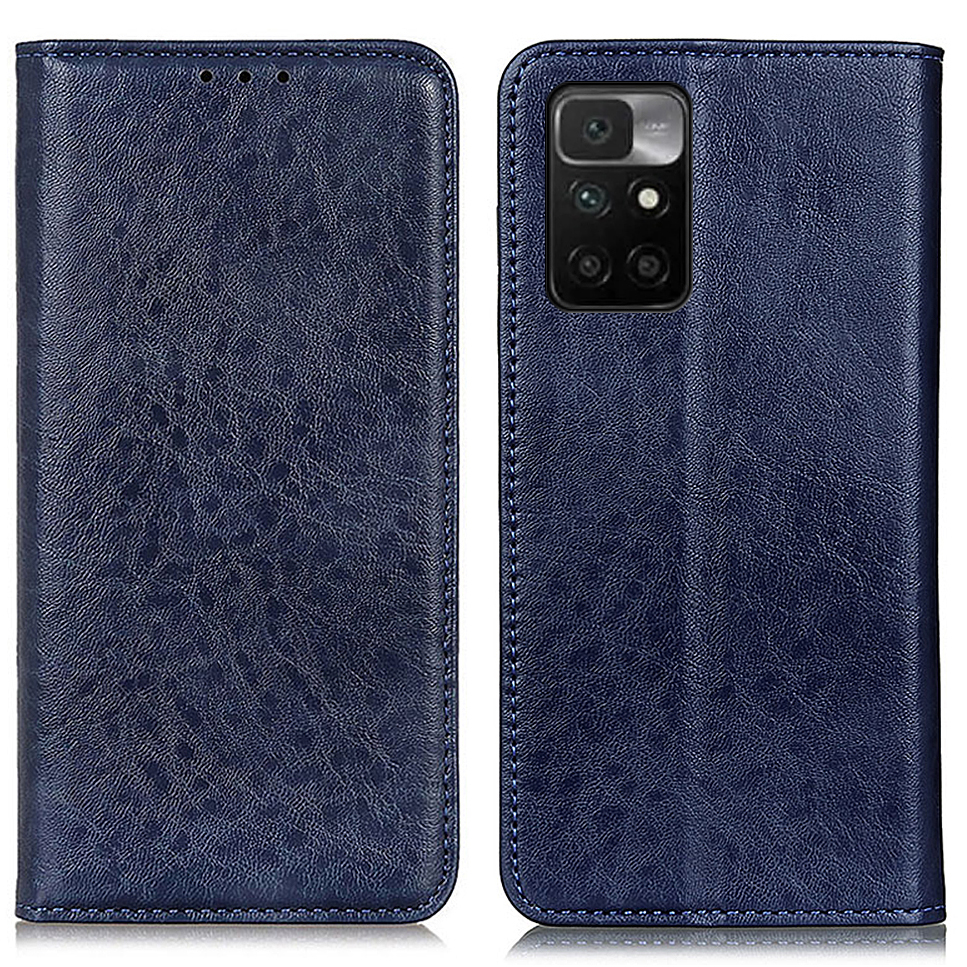 

Crazy Horse Texture Portefeuille et Créneaux de Cartes Design Magnétique en Cuir Absorbé Auto-absorbé Coquille Pour Xiaomi Redmi 10 4G (2021) - Bleu