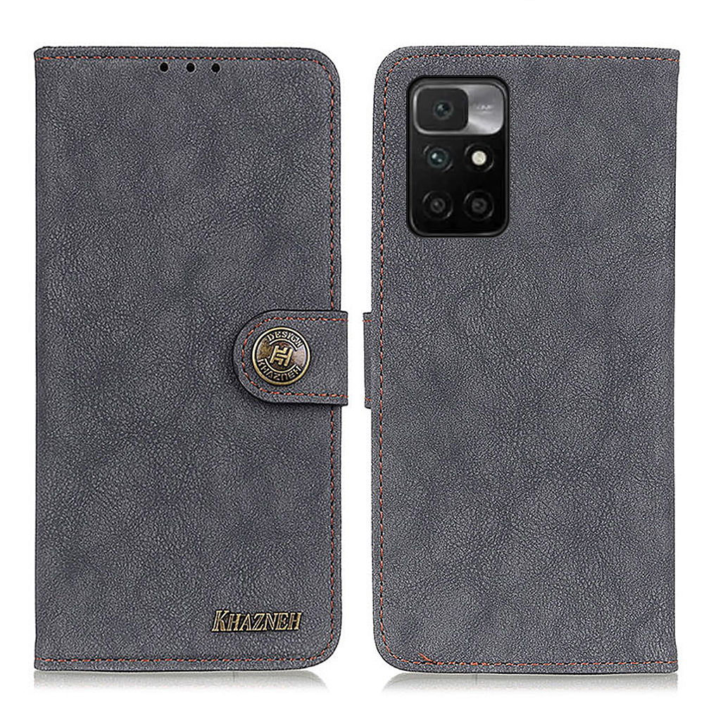 

KHAZHEN Stitching Line Vintage Style Split Leather Wallet Stand Phone Case Shell for Xiaomi Redmi Note 11 4G (MediaTek)/Redmi 10 4G/Redmi 10 2022 4G/10 Prime - Black, Xiaomi Xiaomi Mi 11