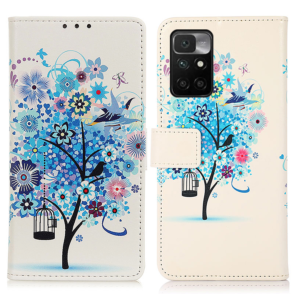 

Wallet Design Full Protection Pattern Printing Leather Phone Stand Case Cover for Xiaomi Redmi Note 11 4G (MediaTek)/Redmi 10 4G/Redmi 10 2022 4G/10 Prime - Blue Tree