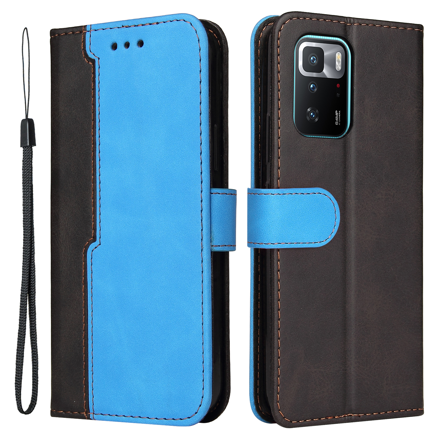 

GESCHÄFTSHIRT-FARBE-FLEISCH-Leder-Wallet-Stand-Telefon-Shell-Hülle Mit Lanyard Für Xiaomi Redmi-Anmerkung 10 PRO 5G (China) / POCO X3 GT 5G - Blau, Xiaomi Redmi Note 10 Pro 5G (China)