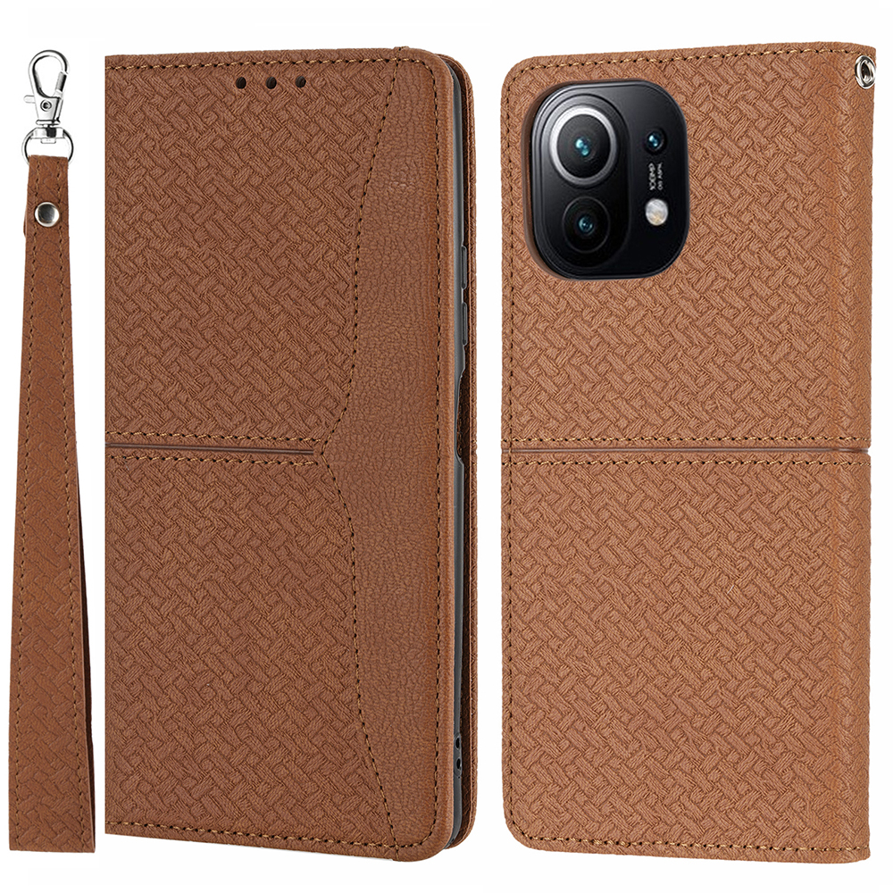 

Sangle Pratiques Texture Tissée Auto-Absorbed Splicing Portefeuille Support de Couverture de Cuir Protectrice Pour Xiaomi 11 Lite 5G ne / mi 11 Lite 4g / 5G - Brun, Xiaomi Xiaomi Mi 11 Lite 4G