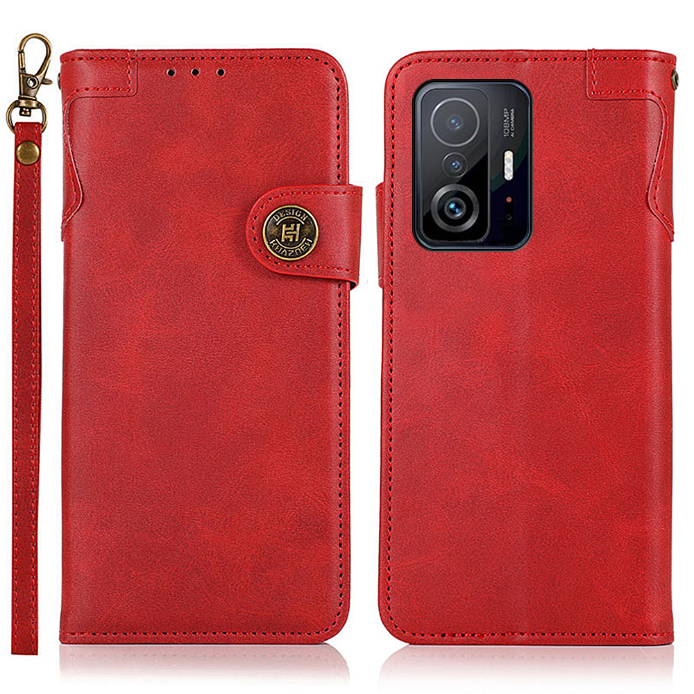 

Khazneh Magnetic Clasp Leder Brieftasche Phone Hülle Mit Riemen Für Xiaomi 11t/11t Pro - Rot, Xiaomi 11T 5G
