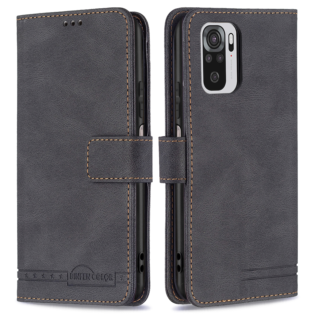 

Binfen-farbe BF09 RFID Blockieren Kratzfeste Schützende Lederstandgehäuseabdeckung Für Xiaomi Redmi Note 10s/note 10 4g - Schwarz, Xiaomi Poco M5s 4G