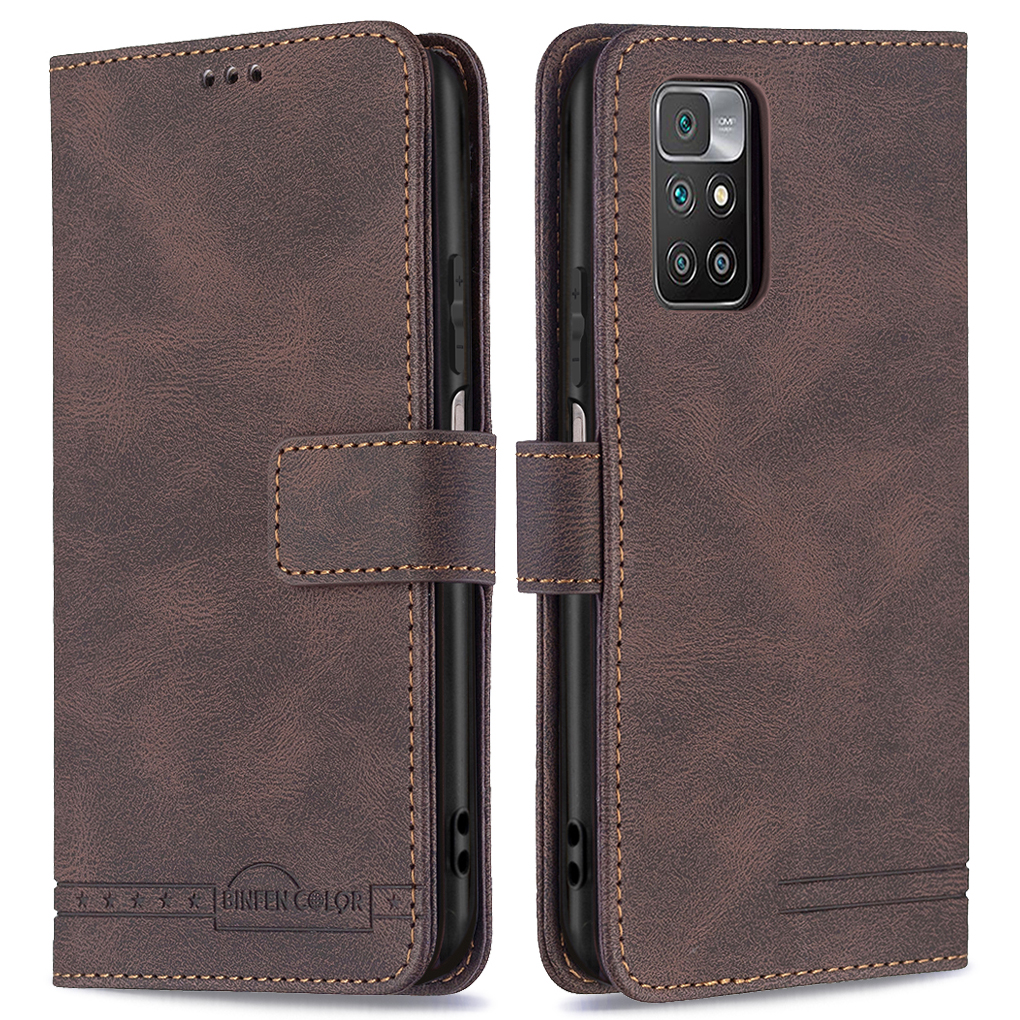 

Binfen Farbe BF09 Anti-swiping RFID Blocking Design Faltbares Ständer PU Leder Brieftaschenhülle Für Xiaomi Redmi Note 11 4G (MediaTek)/10 4G (2021)/10 2022 4G/10 Prime - Braun, Xiaomi Redmi 10 2022 4G