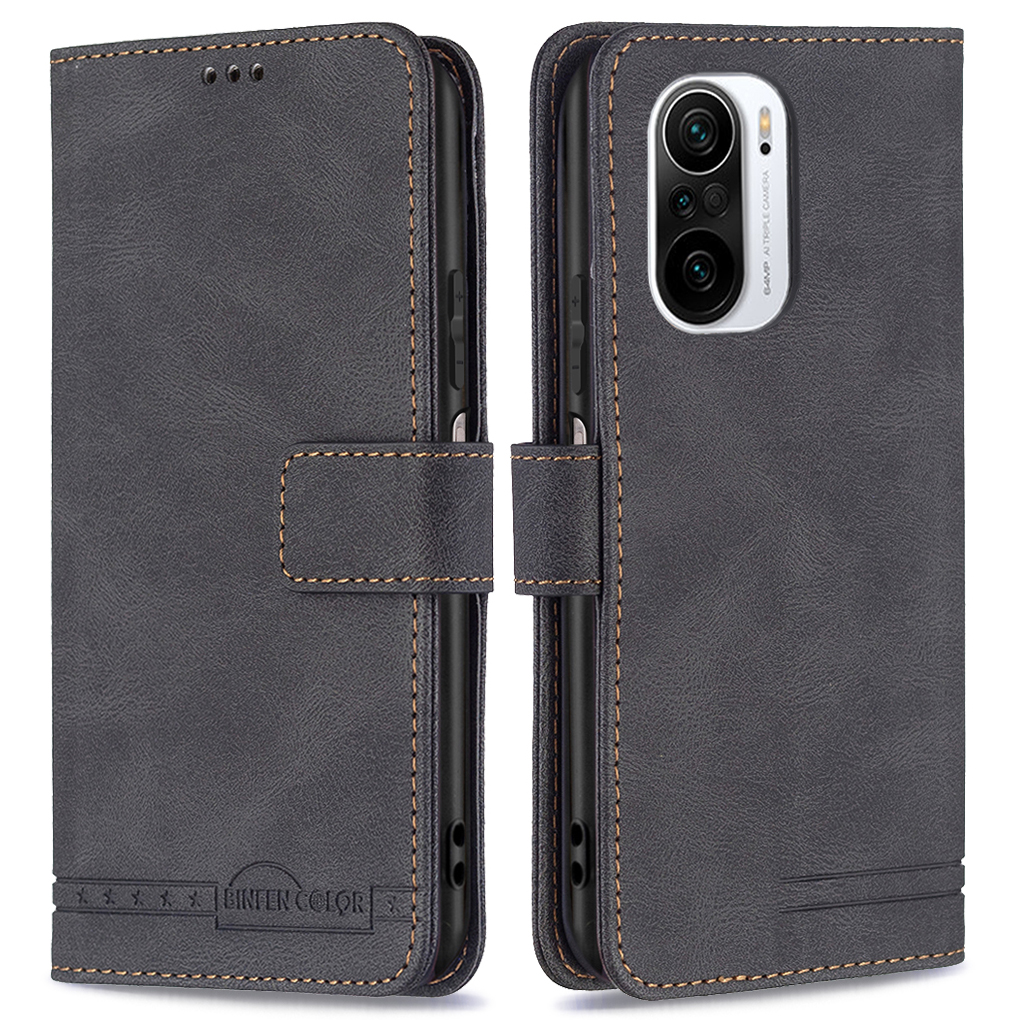 

Binfen Farbropfen-resistente Rfid-blockierung Von Lederständer Brieftasche Telefonabdeckungsschutz Für Xiaomi Mi 11i / Poco F3 / Redmi K40 / Redmi K40 Pro - Schwarz, Xiaomi Mi 11i