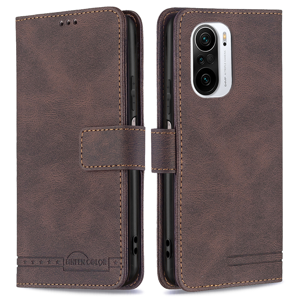 

Binfen Farb-drop-resistente Rfid-blockierung Von Lederständer Brieftasche Telefonabdeckung Für Xiaomi Mi 11i / Poco F3 / Redmi K40 / Redmi K40 Pro - Braun, Xiaomi Mi 11i