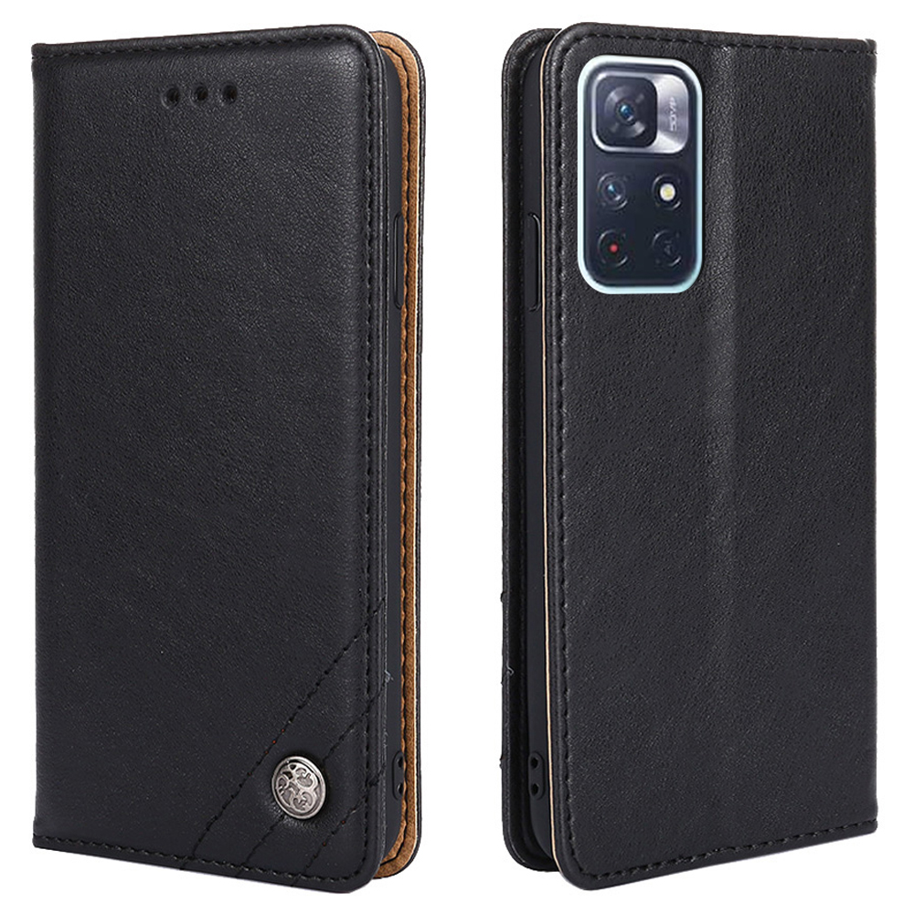 

Stand Wallet Design Vintage Textur Dreieck Stitching Line Leder Telefonhülle Shell Für Xiaomi Redmi Note 11 5G (China) (MediaTek)/Note 11s 5G/Note 11t 5G - Schwarz, Xiaomi Redmi Note 11S 5G