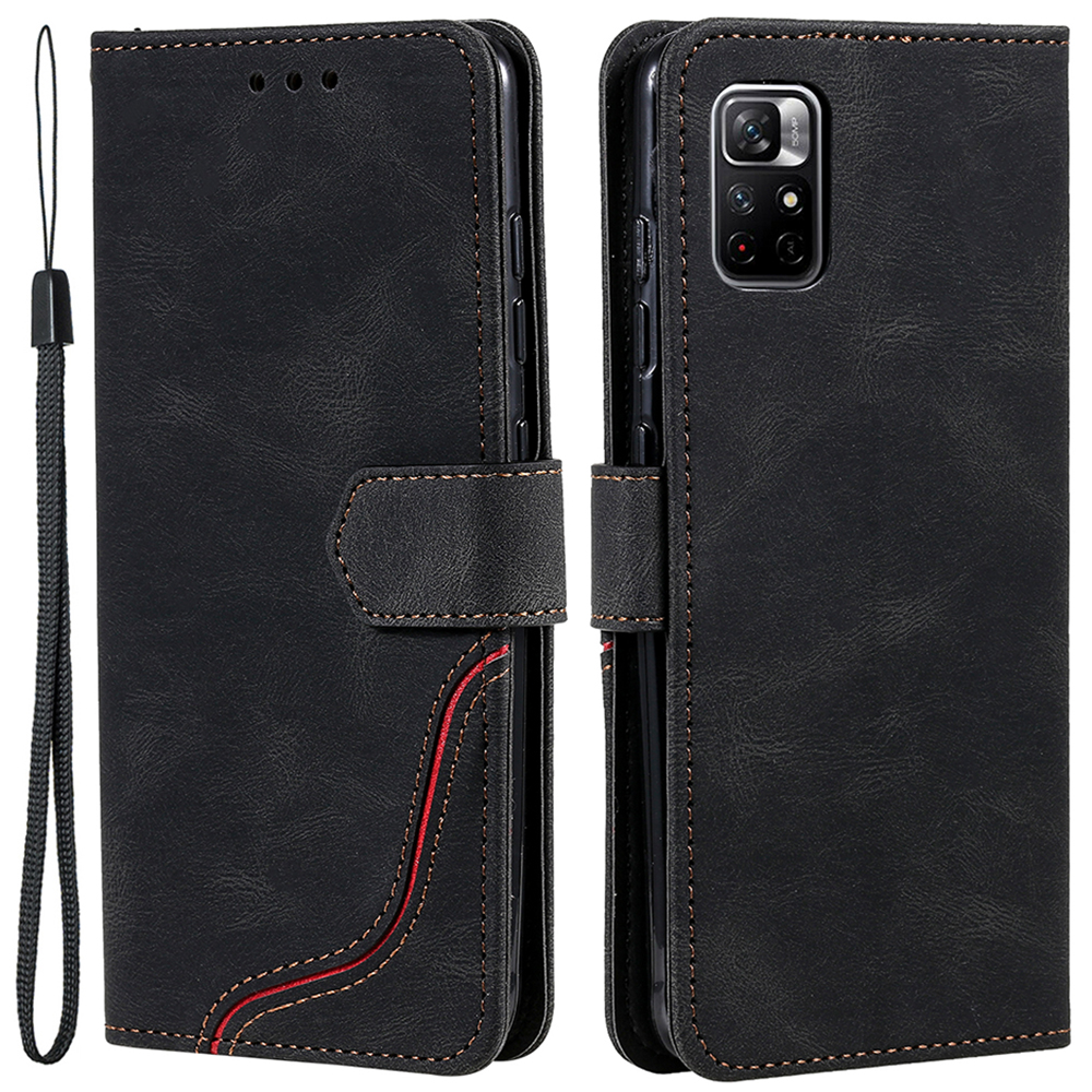 

Skin-touch-farbspleiß-brieftaschenständer Design Schockdetphaos Hülle Mit Riemen Für Xiaomi Redmi Note 11 5G (China) (mediatek)/note 11s 5G/Note 11t 5G - Schwarz, Xiaomi Redmi Note 11S 5G