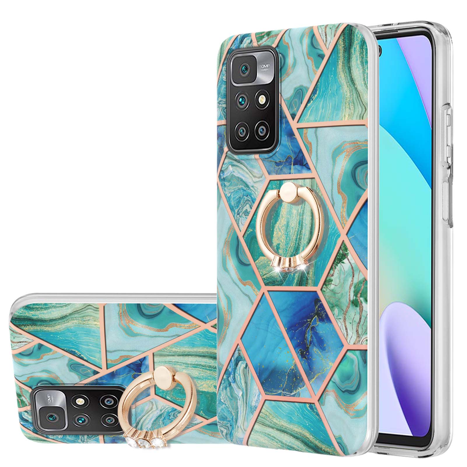 

Anti-kratzer-elektroplattenkante 2,0 mm IMD Soft TPU Marmorstil Gut Geschützt Mit Ring-kickstand Für Xiaomi Redmi Note 11 4G (mediatek)/10 4G (2021)/10 2022 4G/10 Prime - Grün, Xiaomi Redmi 10 2022 4G