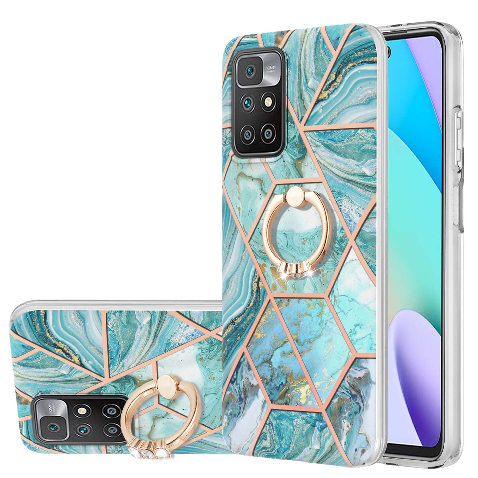 

Anti-kratzer-elektroplattenkante 2,0 mm IMD Soft TPU Marmorstil Gut Geschützt Mit Ring-kickstand Für Xiaomi Redmi Note 11 4G (mediatek)/10 4G (2021)/10 2022 4G/10 Prime - Blau, Xiaomi Redmi 10 2022 4G