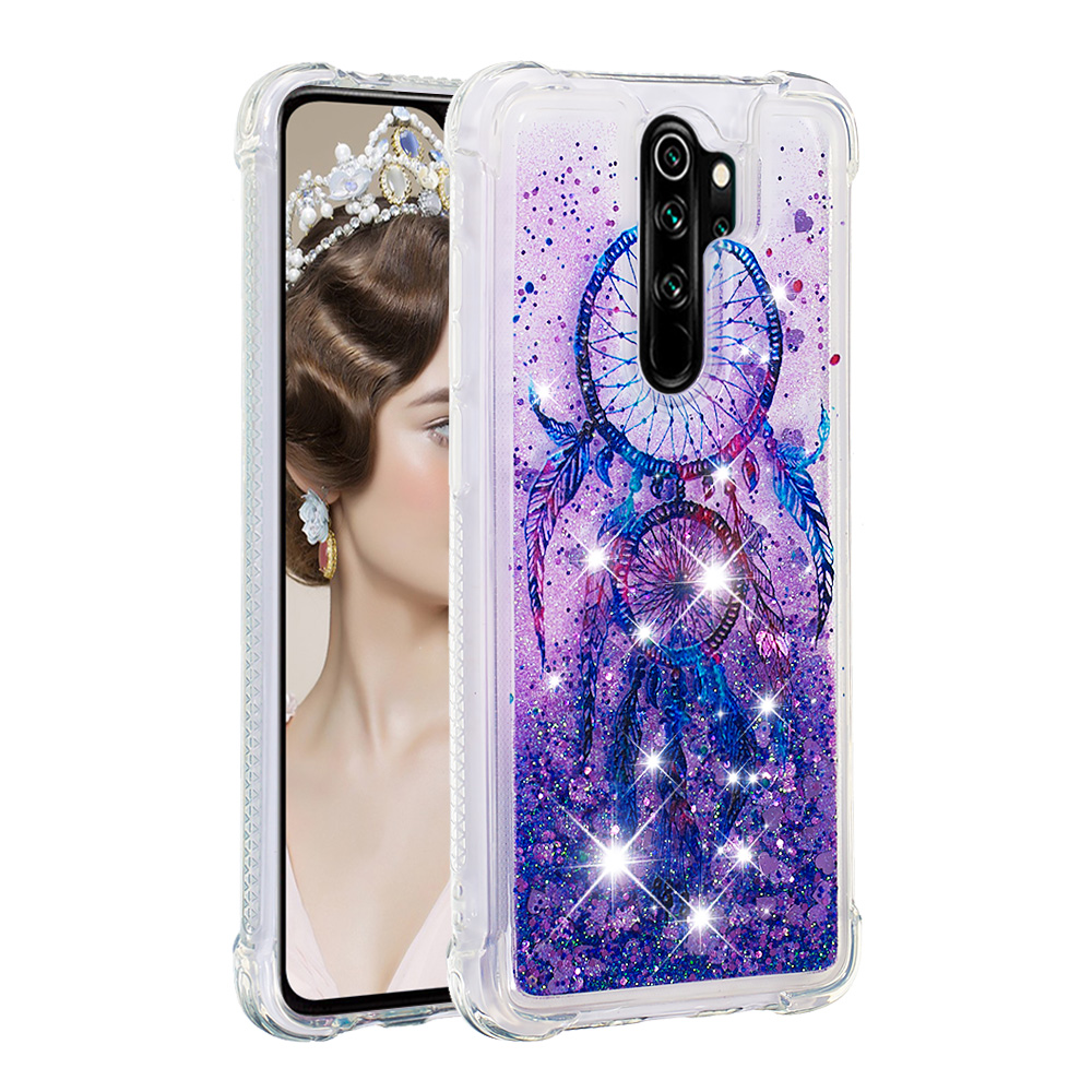 

Pattern Printing Quicksand Moving Glitter Case Four Corners Anti-drop Shockproof Soft TPU Shell Cover for Xiaomi Redmi Note 8 Pro - Wind Chimes