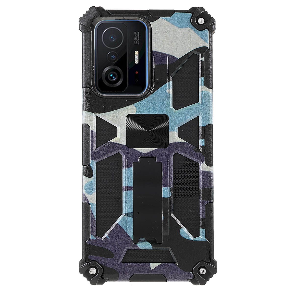 

Anti-Scratch-integrierter Kickstand Camouflage Design Drop-Proof-Telefon-Case-Shell Für Xiaomi 11T / 11T Pro - Blau, Xiaomi 11T 5G
