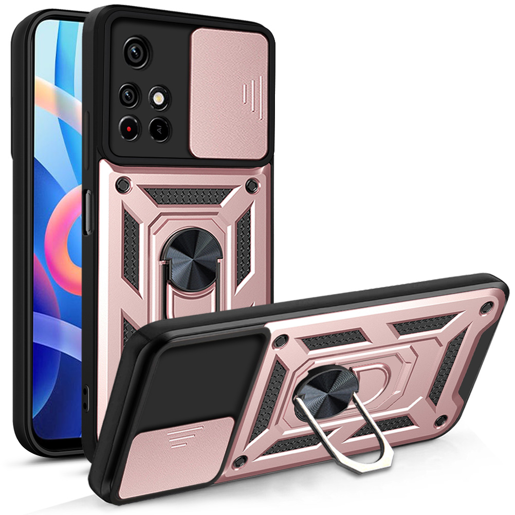 

Für Xiaomi Redmi Hinweis 11 5G (China) (MediaTek)/Note 11t 5G/Note 11s 5G Kamera-schleife Abdeckungshalter Ständer Stylish Anti-scratch-pc + Tpu-telefonabdeckung Hülle - Roségold, Xiaomi Redmi Note 11 5G (China) (MediaTek)