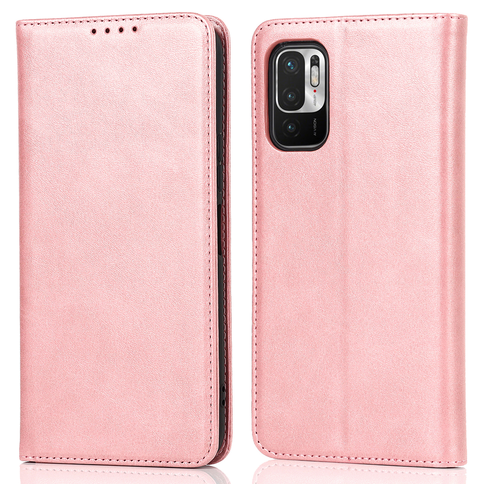 

Magnetic Absorption PU Leather Shockproof TPU Stand Flip Wallet Phone Cover for Xiaomi Redmi Note 10 JE - Rose Gold
