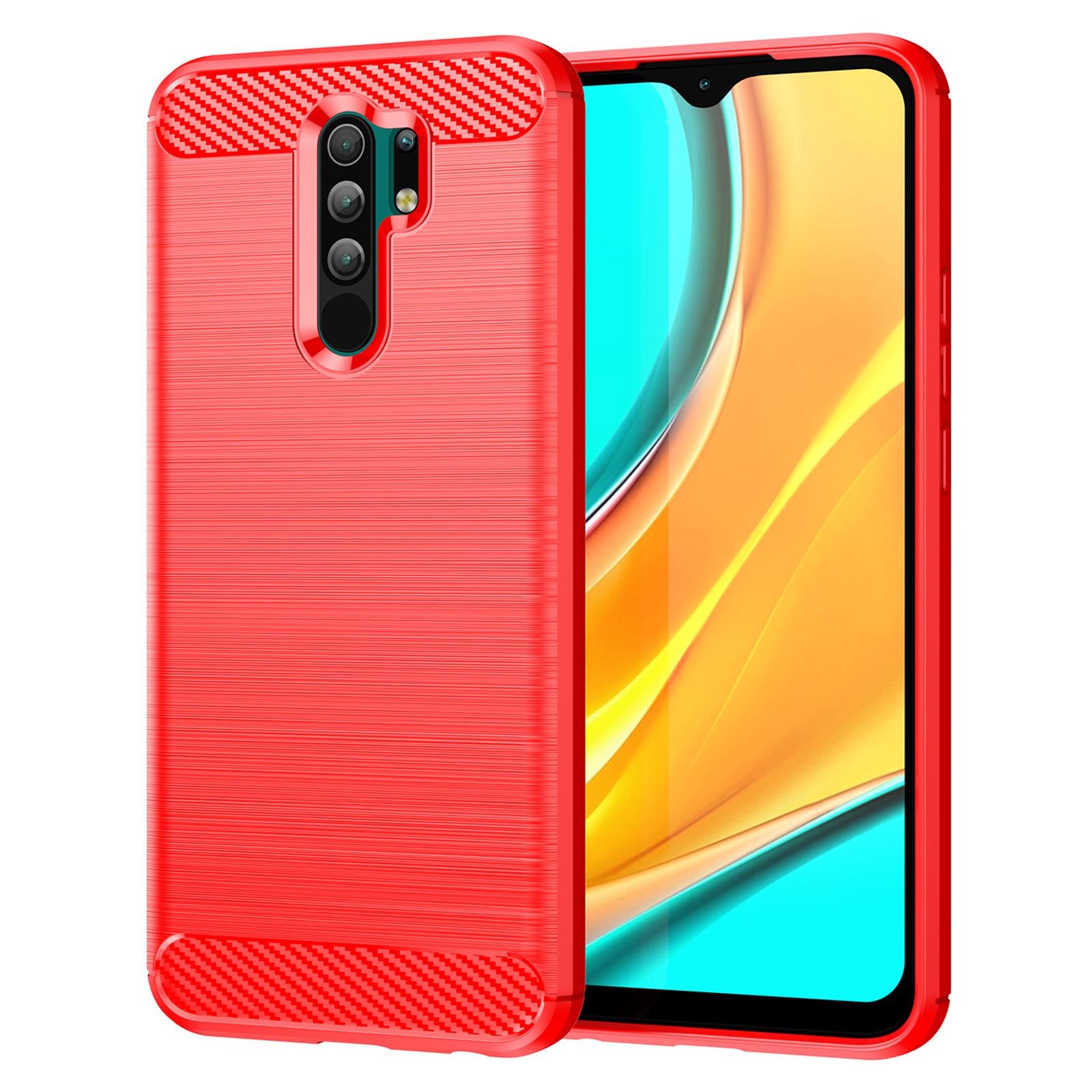 

1,8 mm Kohlefaser Textur Gebürstete Schutzschutzbedeckung Handy TPU -hülle Für Xiaomi Poco M2/M2 Reladed/redmi 9/redmi 9 Prime (global) - Rot, Xiaomi Poco M2