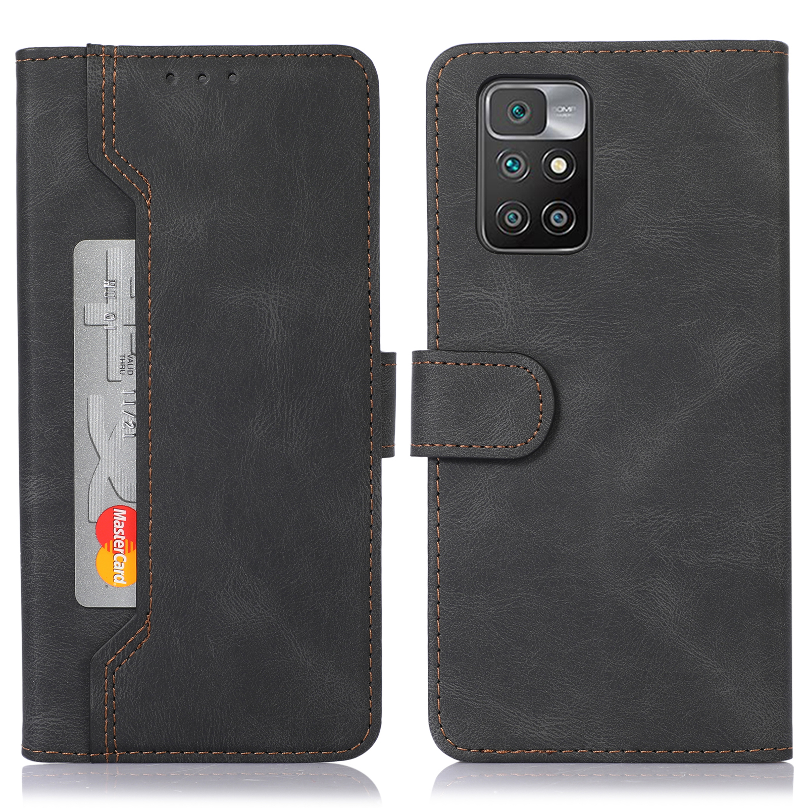 

Außenkartenhalterstitching PU Leder Hülle Wallet Stand Telefonabdeckung Für Xiaomi Redmi Note 11 4G (mediatek)/redmi 10 4G (2021)/Redmi 10 2022 4G/10 Prime - Schwarz, Xiaomi Redmi Note 11 4G (MediaTek)