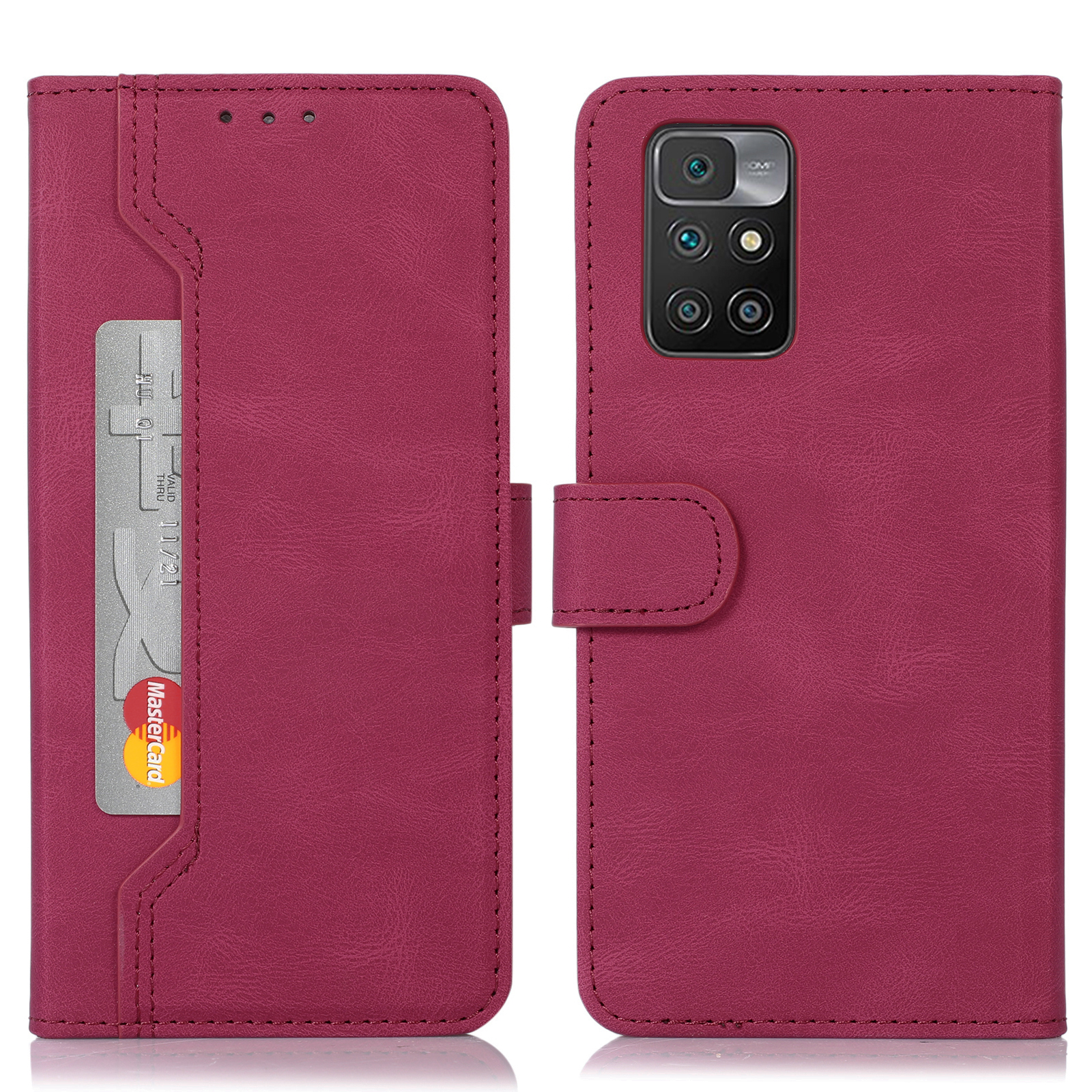 

Außenkartenhalterstitching PU Leder Hülle Wallet Stand Telefonabdeckung Für Xiaomi Redmi Note 11 4G (mediatek)/redmi 10 4G (2021)/Redmi 10 2022 4G/10 Prime - Rose, Xiaomi Redmi Note 11 4G (MediaTek)