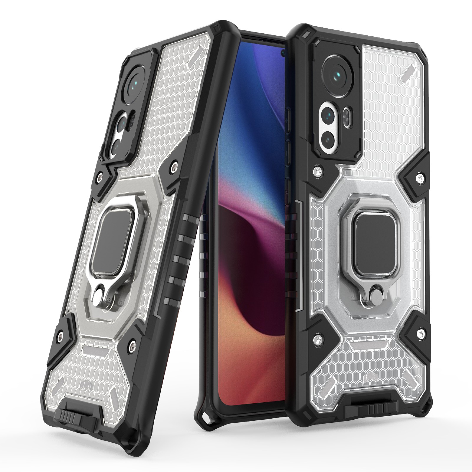 

Für Xiaomi 12 5g/12x 5g/12s 5G Ring Kickstand Hard Duty Hard PC Back Soft TPU Schockfeste Anti-kratzer-schutzhülle - Grau, Xiaomi 12 5G