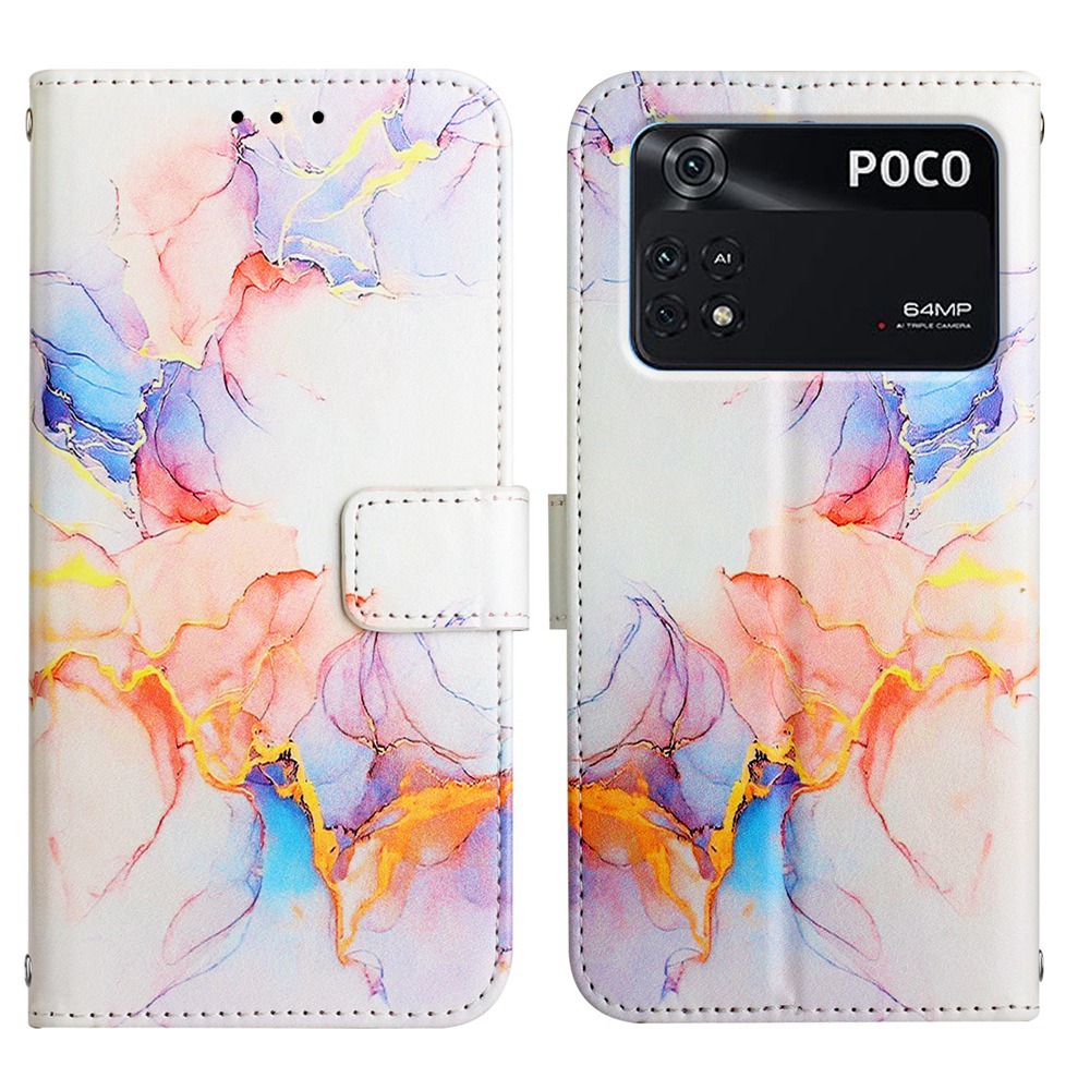 

Série D'impression YB Pour 5 Pour Xiaomi Poco M4 Pro 4G Motement Moteur Imprimé PU Couverture Magnétique Couvert - Milky Way Marble White LS004
