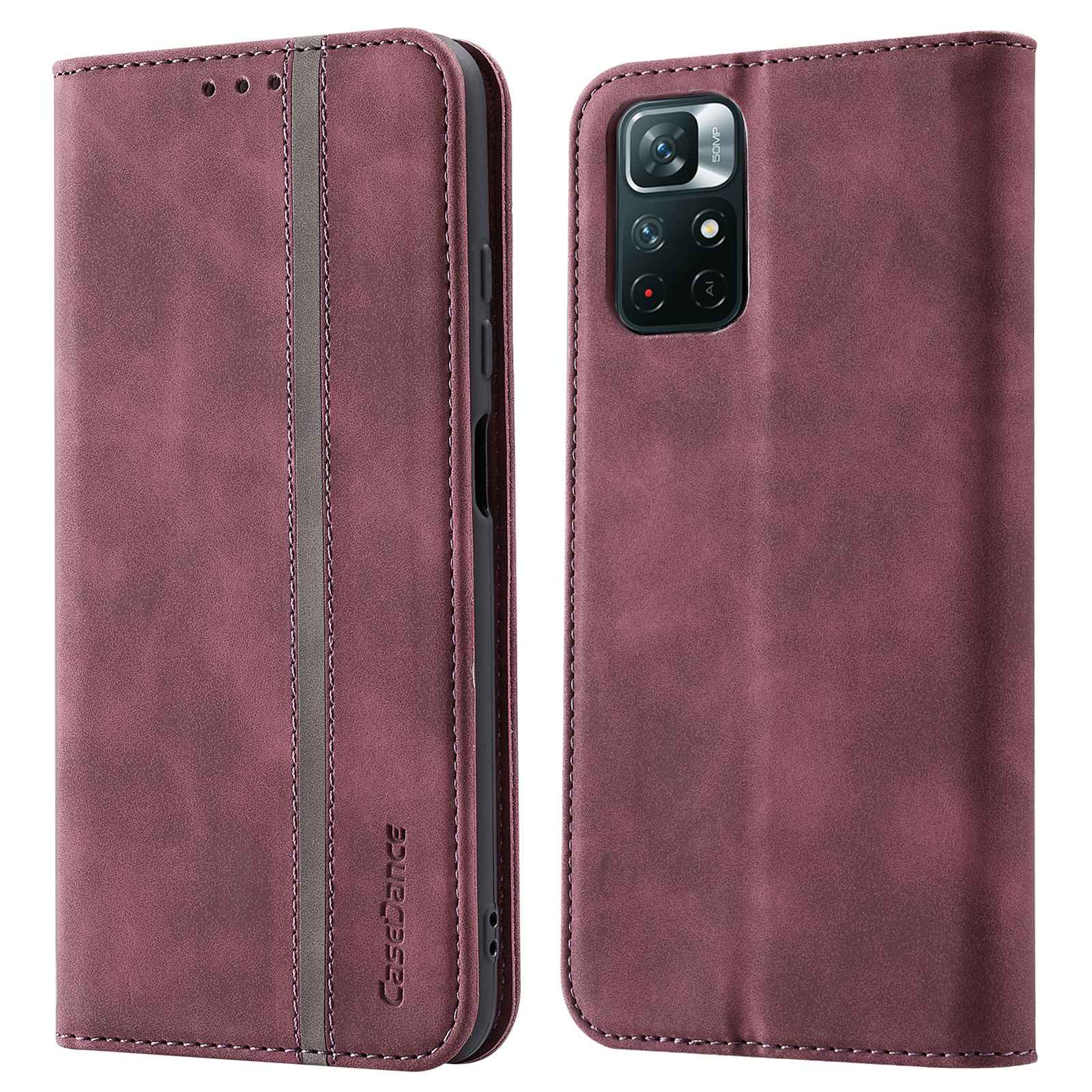 

CASEDANCE For Xiaomi Redmi Note 11 5G (China) (MediaTek)/Note 11T 5G/Note 11S 5G Waltz 001 Series PU Leather+TPU Stand Magnetic Auto Closure Cover Phone Case with Wallet - Wine Red