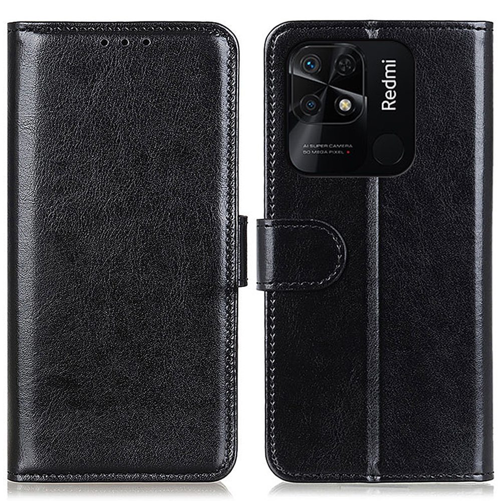 

Crazy Horse Texture Téléphone Pour Xiaomi Redmi 10c, Couvercle de Support de Portefeuille en Cuir pu Anti-scratch - le Noir
