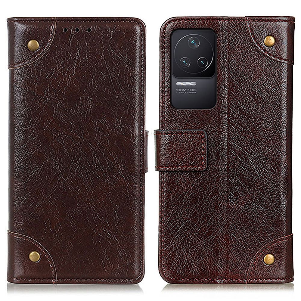 

Pour Xiaomi Redmi K50 / K50 Pro Brast Brast Decor Cuir Cuir Nappa Texture Stand Portefeuille Shel - Café