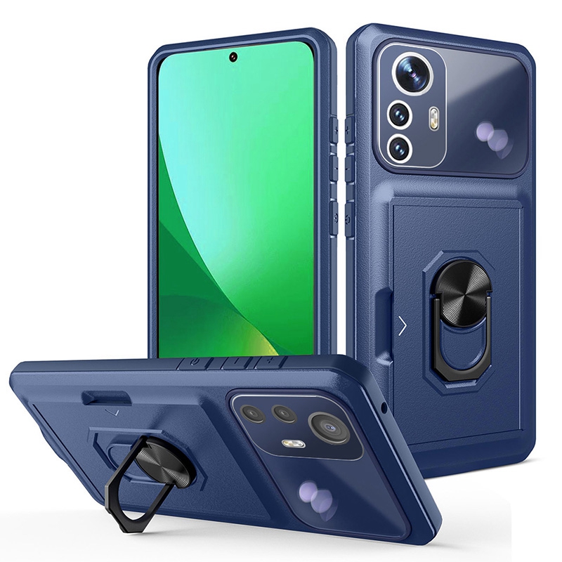 

Für Xiaomi 12 Pro 5g/12s Pro 5G/12 Pro (abmessung) 5G Ring Kickstand Dual -layer -schutz TPU+PC -abdeckung Schiebetkartenhalter Zurück -abdeckung - Saphirblau, Xiaomi 12 Pro 5G