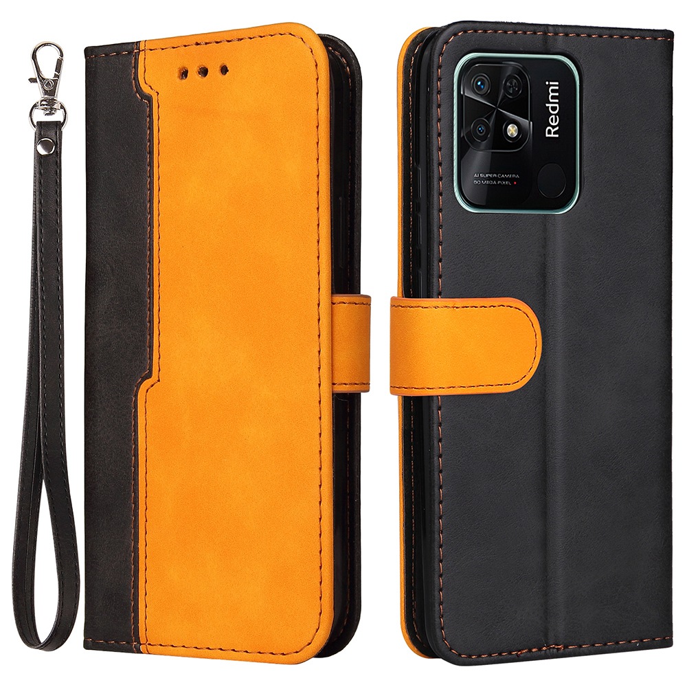 

Für Xiaomi Redmi 10c/10 (Indien) Dual-Color-Spleißung Wirkungsbeständiges PU-Leder-Schutzhülle Mit Ständer Brieftasche - Orange, Xiaomi Redmi 10C 4G