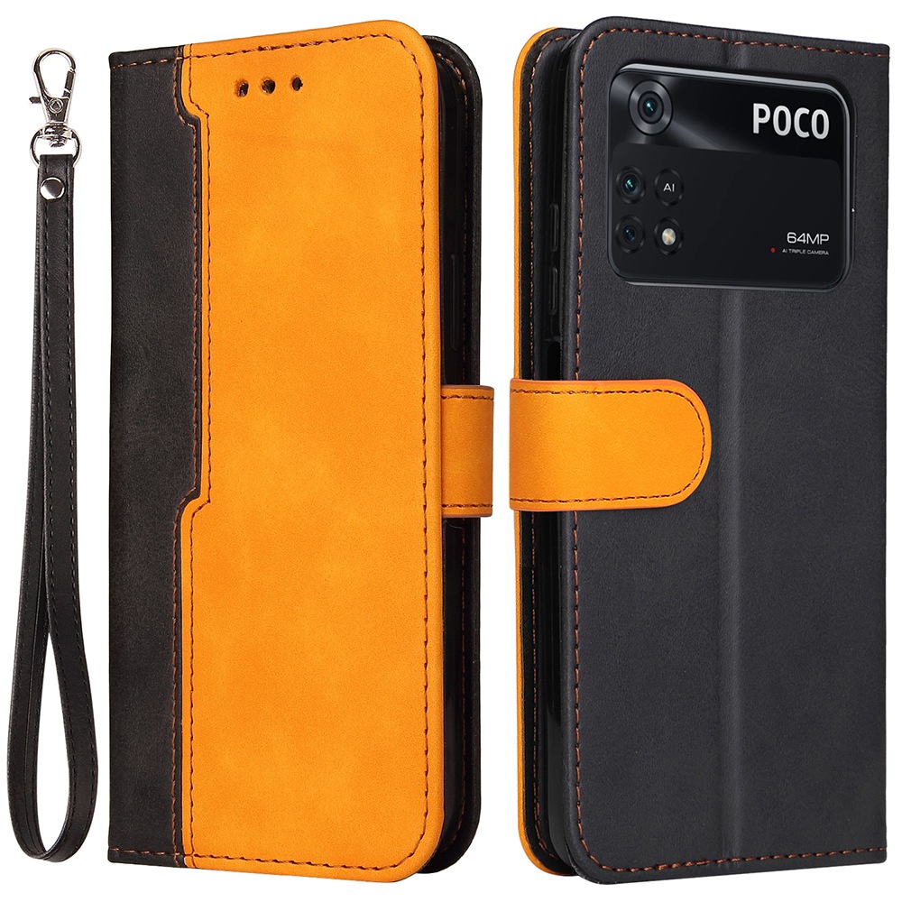 

Für Xiaomi Poco M4 Pro 4G Buchstil Dual-color-spleißen PU Leder-schutz Telefonabdeckung Mit Stand Wallet - Orange, Xiaomi Poco M4 Pro 4G