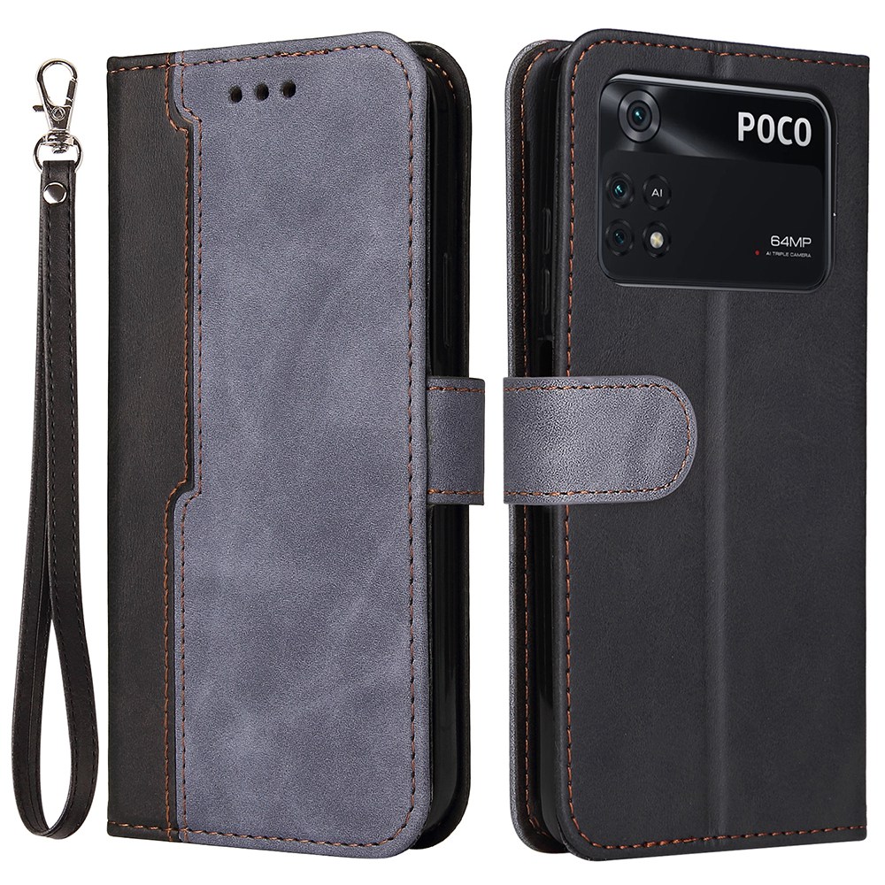 

Für Xiaomi Poco M4 Pro 4G Buchstil Dual-color-spleißen PU Leder-schutz Telefonabdeckung Mit Stand Wallet - Grau, Xiaomi Poco M4 Pro 4G