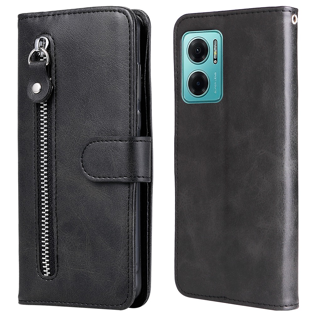 

Für Xiaomi Redmi Xiaomi Redmi Note 11e 5G / Redmi 10 5g / Redmi 10 Prime + 5G Reißverschluss Pocket Cowide PU Leder Telefon Shell Folio Flip Wallet + Stand Telefon Hülle Zubehör - Schwarz, Xiaomi Redmi Note 11E 5G