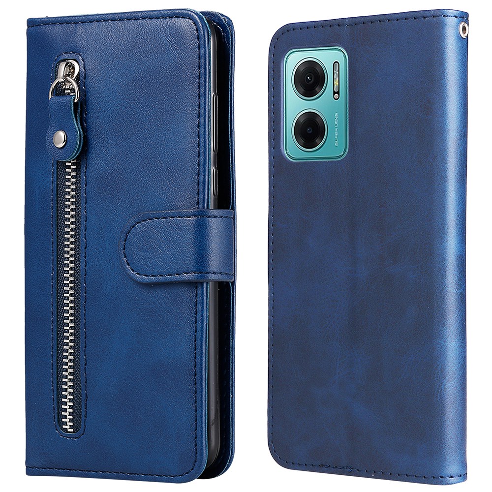

Für Xiaomi Redmi Xiaomi Redmi Note 11e 5G / Redmi 10 5g / Redmi 10 Prime + 5G Reißverschluss Pocket Cowide PU Leder Telefon Shell Folio Flip Wallet + Stand Telefon Hülle Zubehör - Blau, Xiaomi Redmi Note 11E 5G