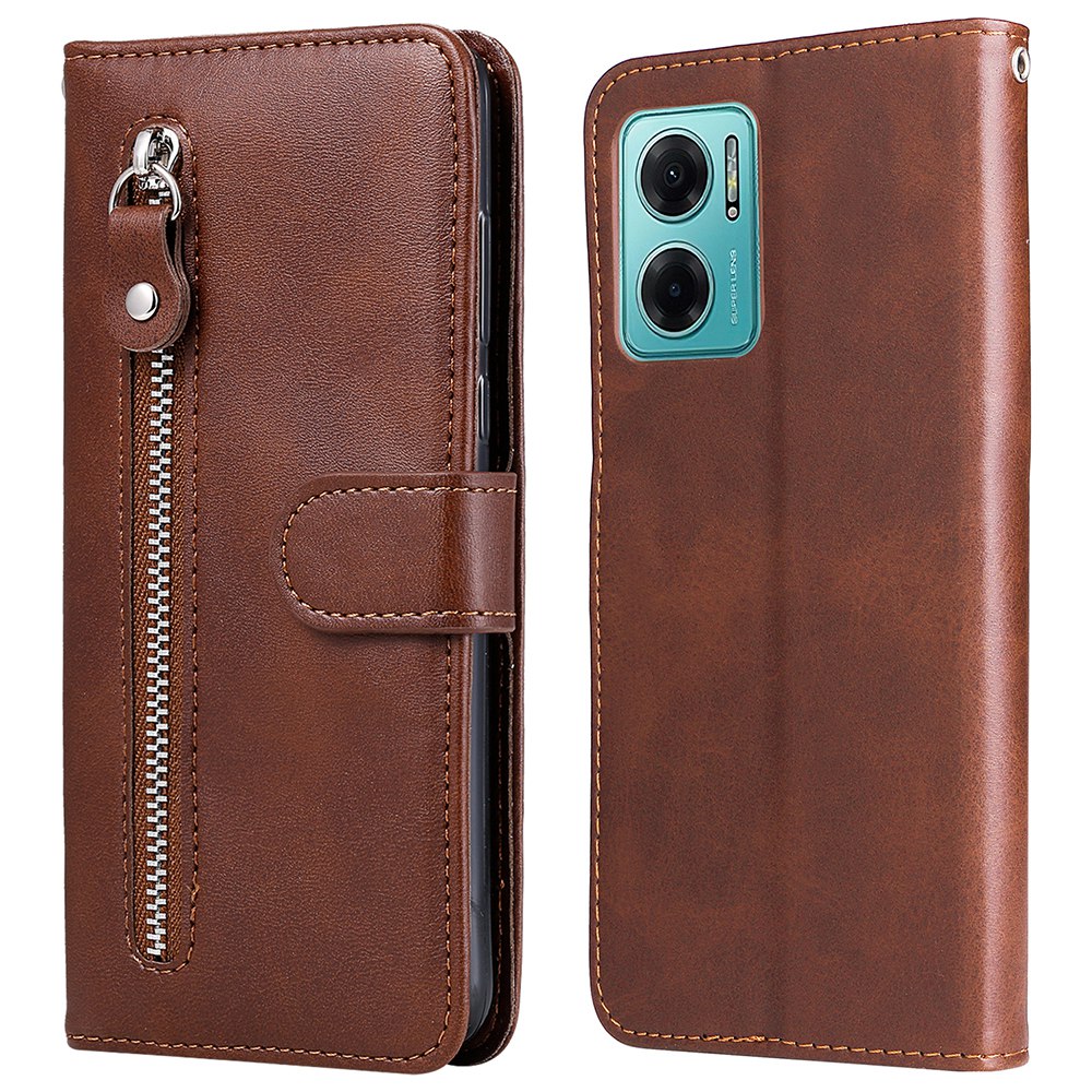 

Für Xiaomi Redmi Xiaomi Redmi Note 11e 5G / Redmi 10 5g / Redmi 10 Prime + 5G Reißverschluss Pocket Cowide PU Leder Telefon Shell Folio Flip Wallet + Stand Telefon Hülle Zubehör - Braun, Xiaomi Redmi Note 11E 5G