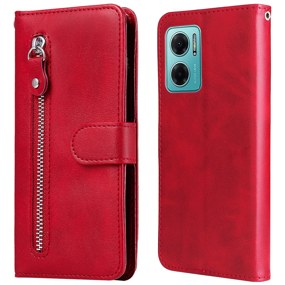 

Für Xiaomi Redmi Xiaomi Redmi Note 11e 5G / Redmi 10 5g / Redmi 10 Prime + 5G Reißverschluss Pocket Cowide PU Leder Telefon Shell Folio Flip Wallet + Stand Telefon Hülle Zubehör - Rot, Xiaomi Redmi Note 11E 5G