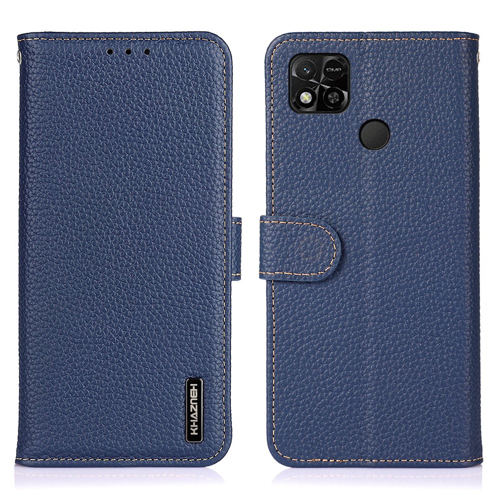 

Khazneh Für Xiaomi Redmi 10A Echtleder Vollschutz Telefon Fall Litchi Textur Brieftasche Stand Telefonschale - Blau, Xiaomi Redmi 10A