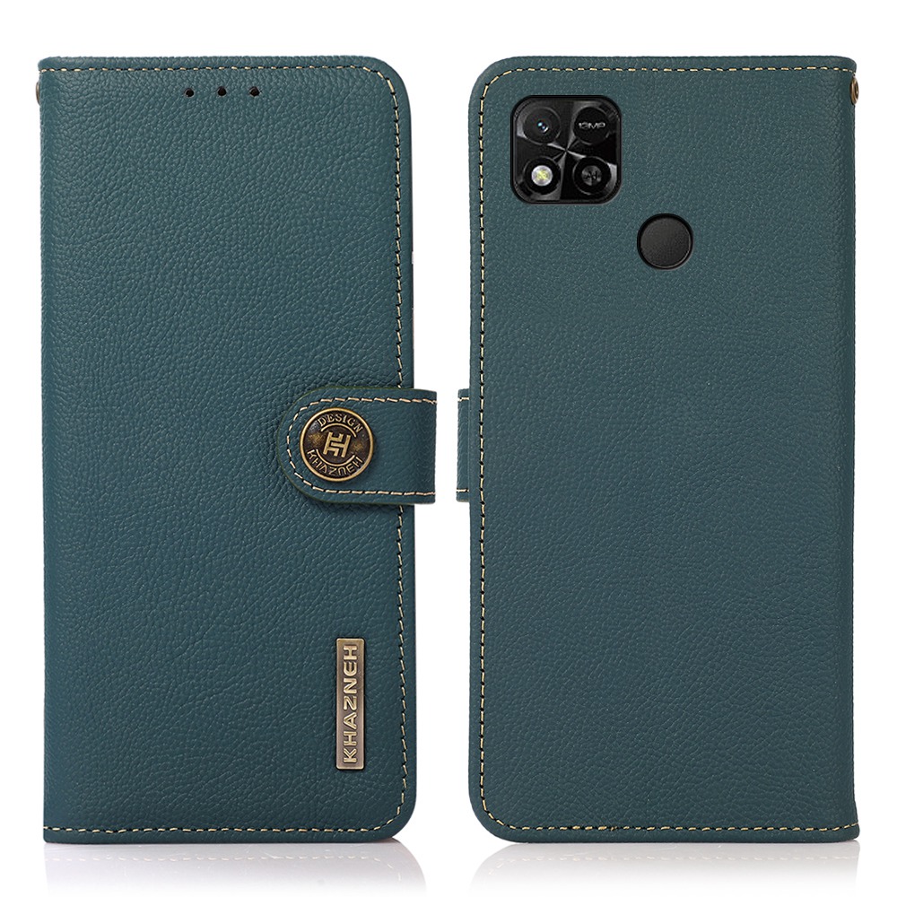 

Khazneh Für Xiaomi Redmi 10A RFID Blockierende Brieftaschenhülle Schockdrossel-sicht Strukturierte Strukturierte Echte Leder + TPU Stand Shell - Grün, Xiaomi Redmi 10A