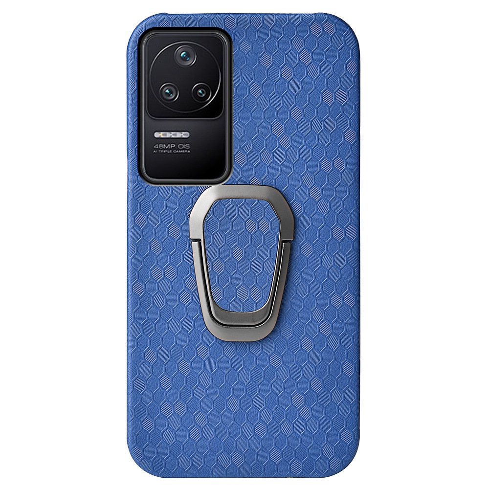 

Ringkickstand Hard Phone Case Für Xiaomi Poco F4 5G / Redmi K40S 5G, Waben Textur PU Lederbeschichtete PC -schutzhülle - Dunkelblau, Xiaomi Redmi K40S 5G