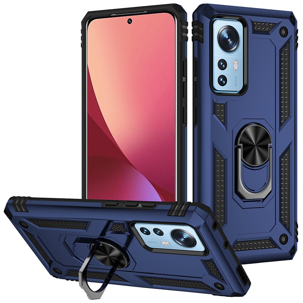 

Für Xiaomi 12 Pro 5g/12s Pro 5G/12 Pro (abmessung) 5g-telefonhülle Mit Rotierbarem Ring-kickstand, Impact-resistant Hard PC Soft Tpu-schutzabdeckung - Blau, Xiaomi 12 Pro 5G