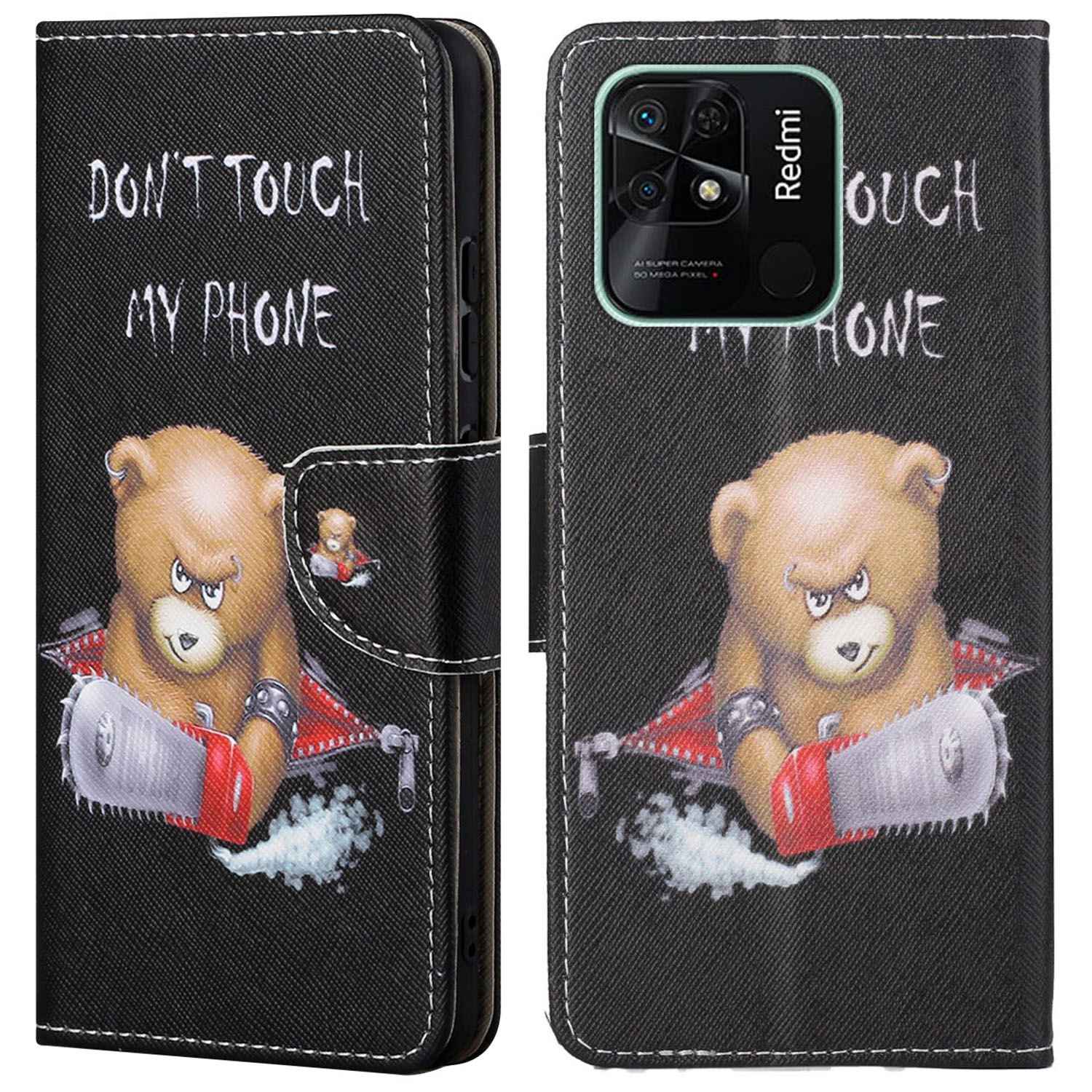 

Für Xiaomi Redmi 10C Cross Textur Muster Druck PU Leder Brieftasche Faltbare Stand Telefonabdeckung - Bär, Xiaomi Redmi 10C 4G