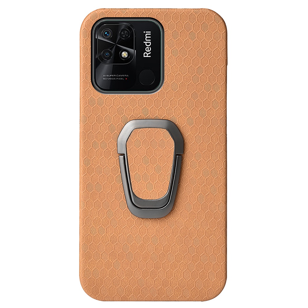 

Für Xiaomi Redmi 10C 4G Waben Texturring Kickstand PU Lederbeschichtete Pc-abdeckung Anti-drop-telefon Shell - Orange, Xiaomi Redmi 10C 4G