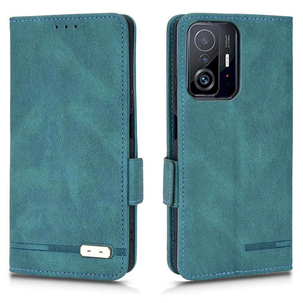 

Für Xiaomi 11t/11t Pro Hardware Design PU Leder Telefon Hülle Stoßdicht TPU Wallet Stand Book-stil-flip-cover - Grün, Xiaomi 11T 5G